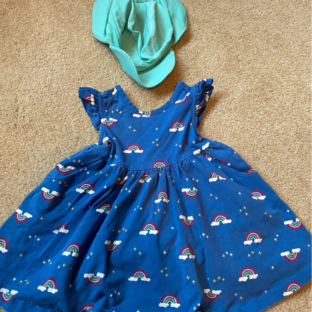 Hanna Rainbow ruffle dress with bonus sun hat 2T/S/85cm